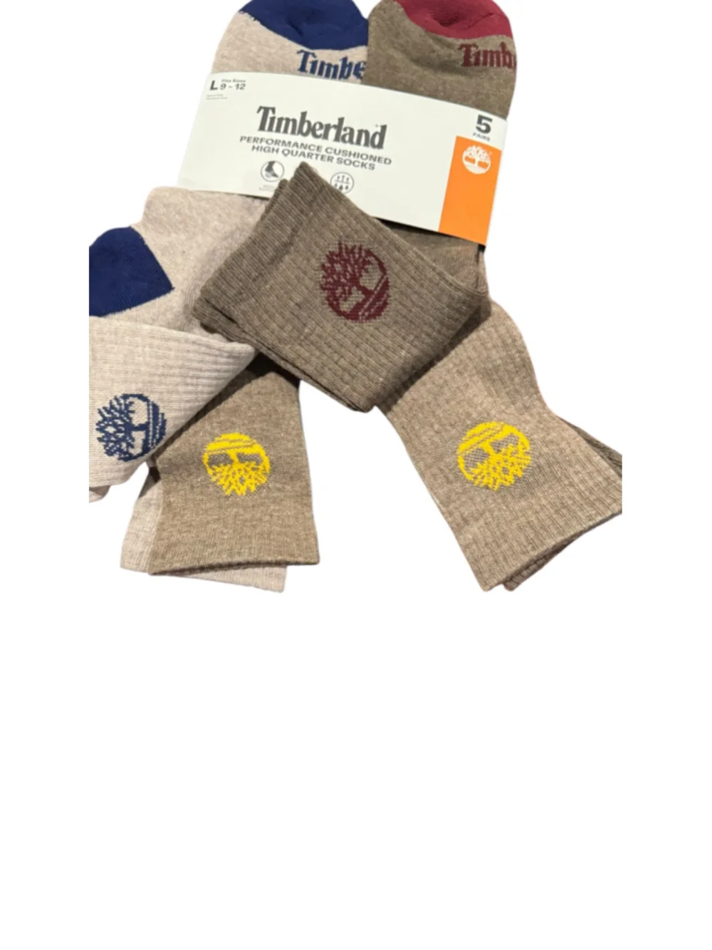 Men's Timberland Performance Cushioned Quarter Socks, Size L, 9-12 Beige/Blue